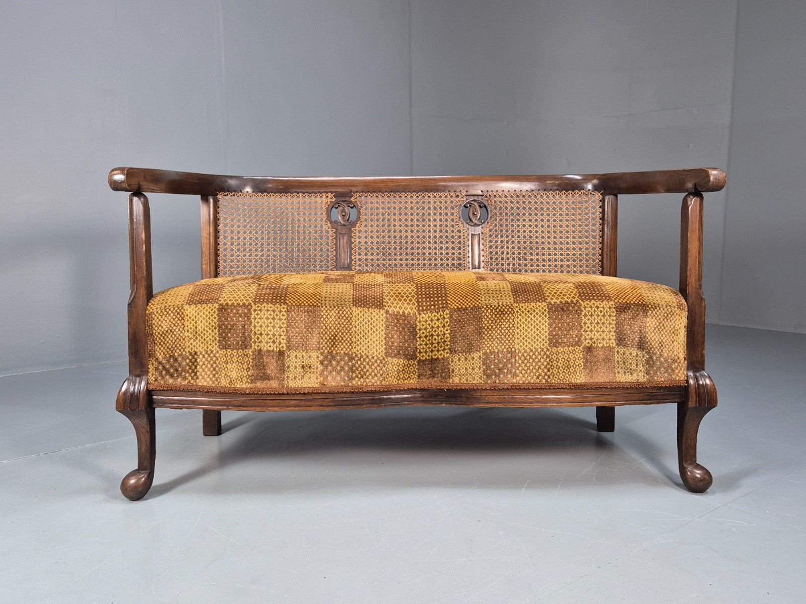 Art Deco Era Settee Two Seater Oak Frame `Bergere Back 1920s EB10692 VBER4