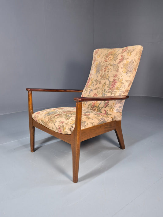 Vintage 1960s Parker Knoll Open Armchair Floral Print Beech Frame EB9711 MNOR - UKDK FURNITURE