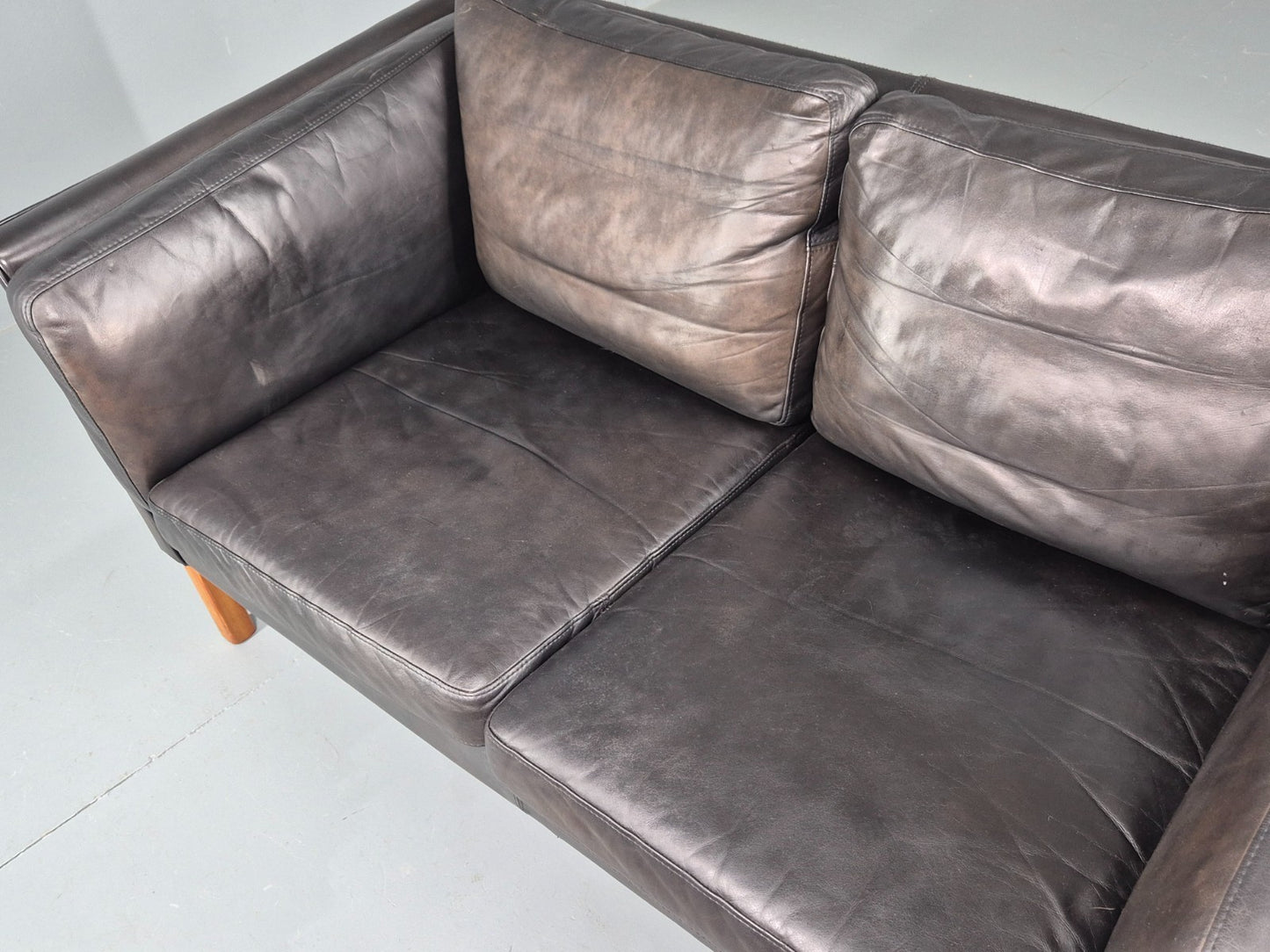 Vintage 2 Seater Sofa Black Leather Danish Retro Mid Century EB10477 M2SS17