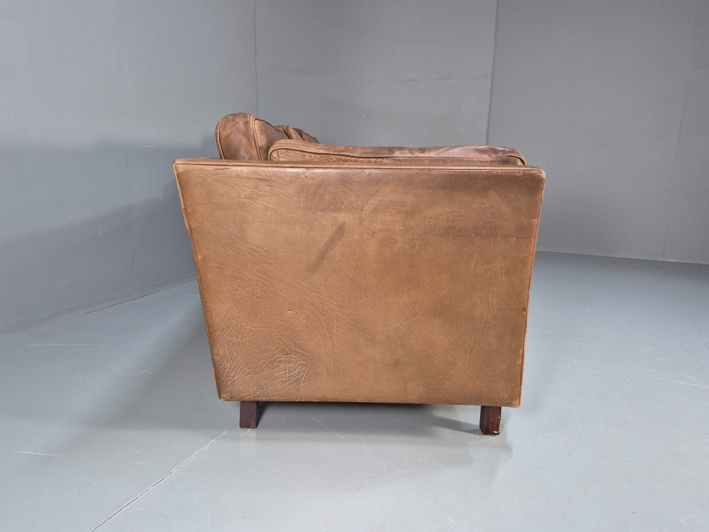 Mid Century 3 Seater Leather Sofa Danish Tan Leather  1970s Retro EB10102 M3SS13