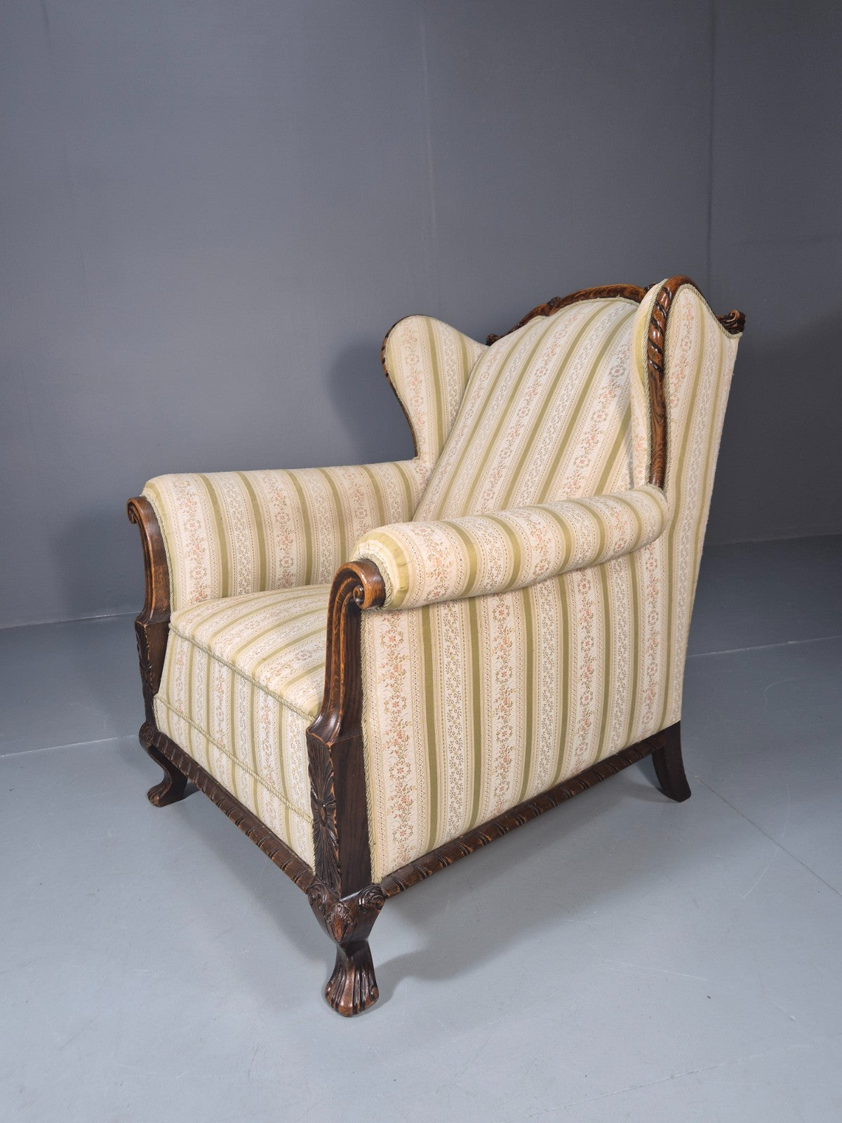 Antique Scandinavian Lounge Chair Regency Stripe Upholstery 1900s EB10765 VCAR1