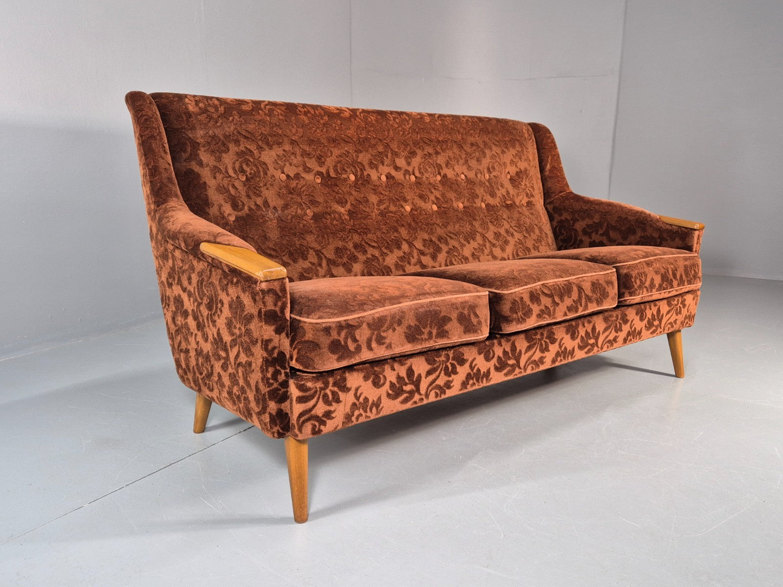 Vintage Three Seater Sofa Lani Sweden 1960s Retro Brown Floral MCM EB11080 M3SS1