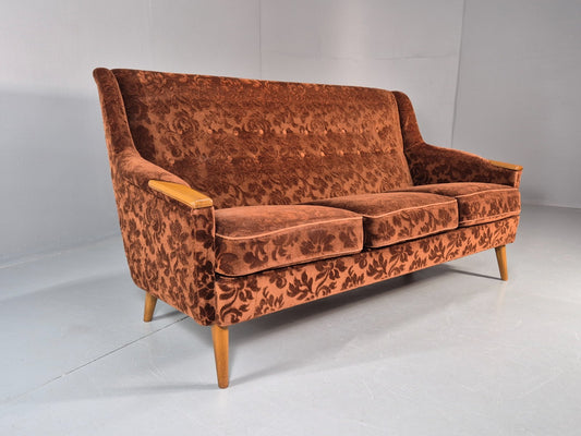 Vintage Three Seater Sofa Lani Sweden 1960s Retro Brown Floral MCM EB11080 M3SS1