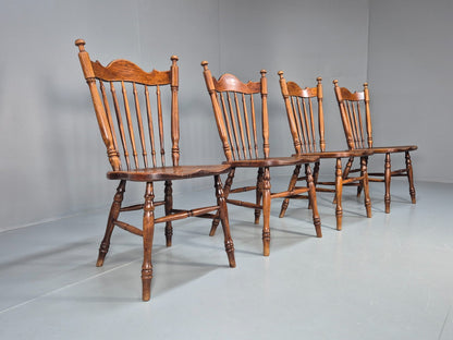 4 Vintage American Windsor Dining Chairs Solid Oak 1900s Antique EB10703 VDIN1