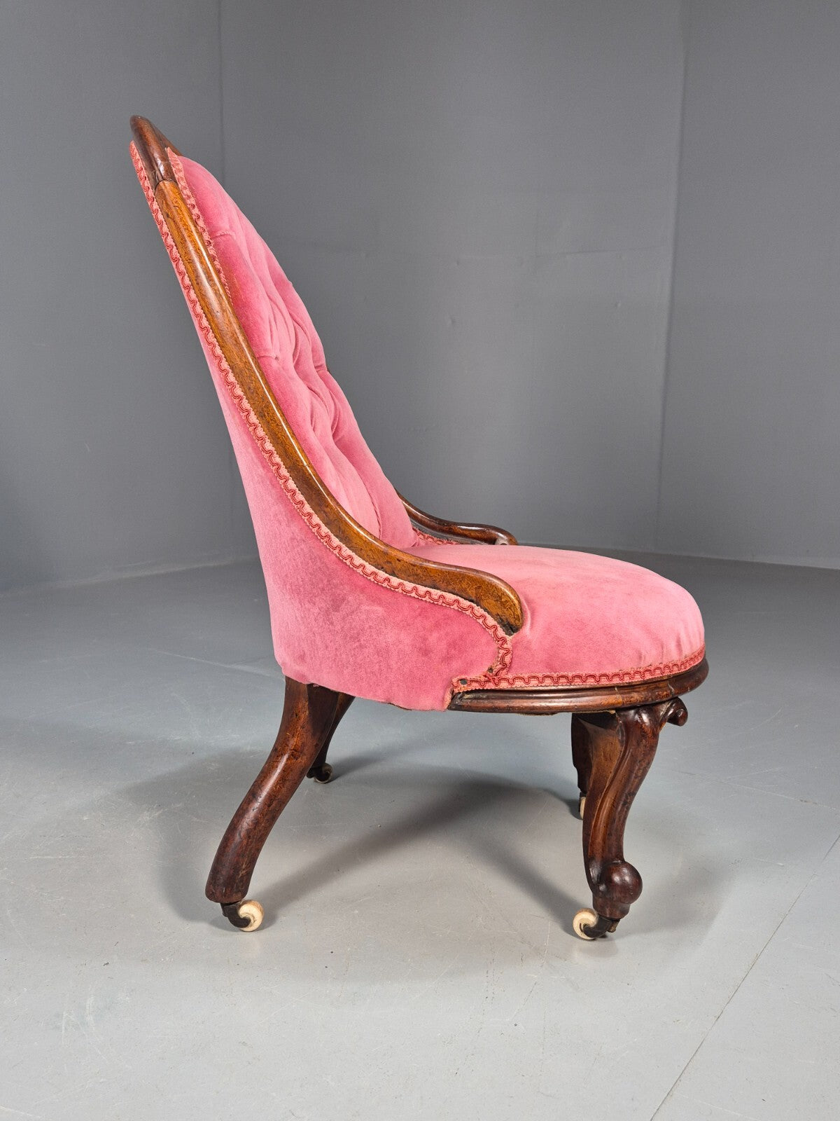 Vintage Lounge Chair Pink Velour Spoonback Nursing Parlour Victorian EB8438 VCLO - UKDK FURNITURE