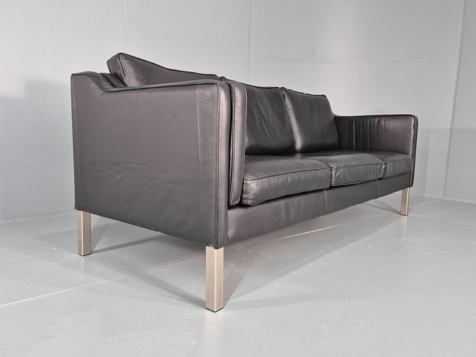 Vintage 3 Seat Sofa Danish Black Leather Mid Century Retro 1980s EB10463 M3SS9