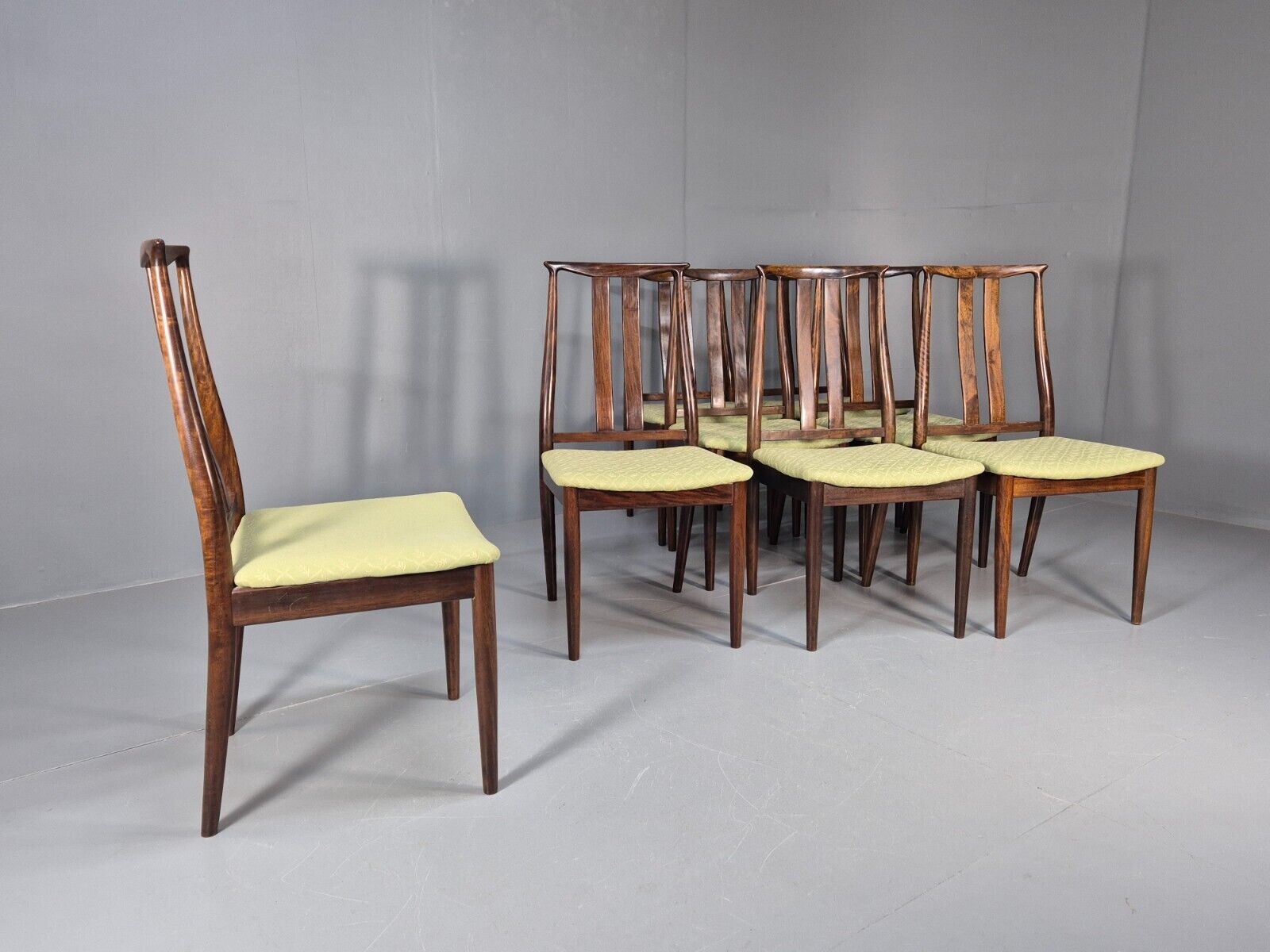 8 Vintage Danish Design Dining Chairs High back Hardwood Green 1970s EB9143 MDIN - UKDK FURNITURE