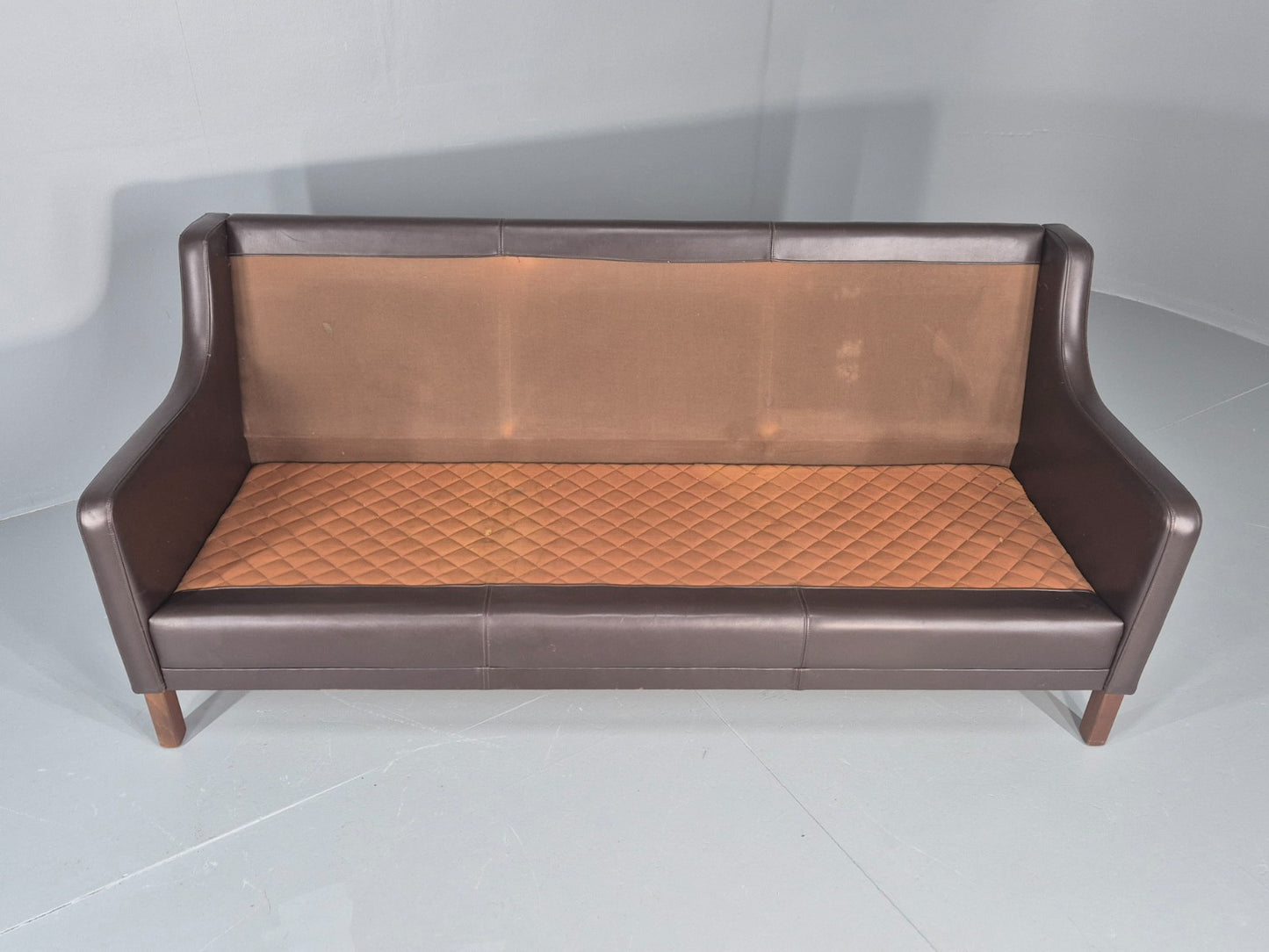 Vintage 3 Seat Sofa Brown Leather Danish Mid Century 1970s Retro  EB10537 M3SS9