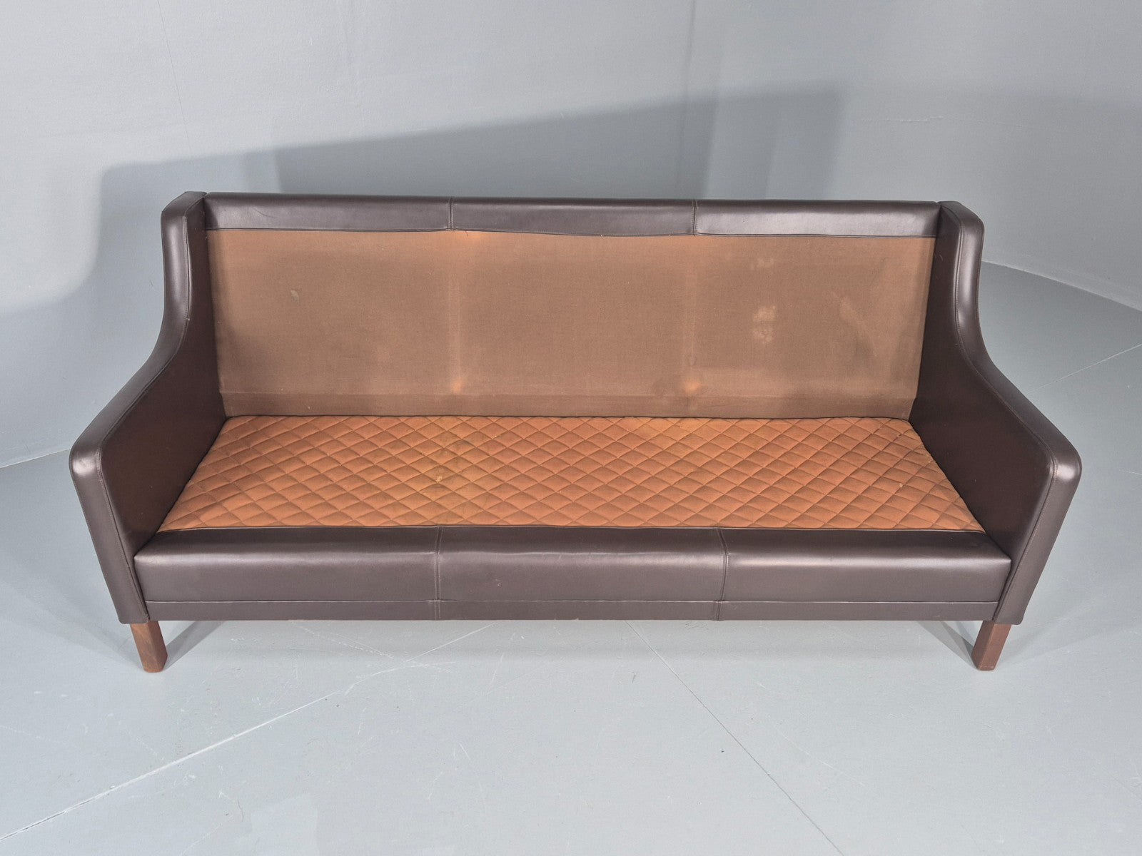 Vintage 3 Seat Sofa Brown Leather Danish Mid Century 1970s Retro  EB10537 M3SS9