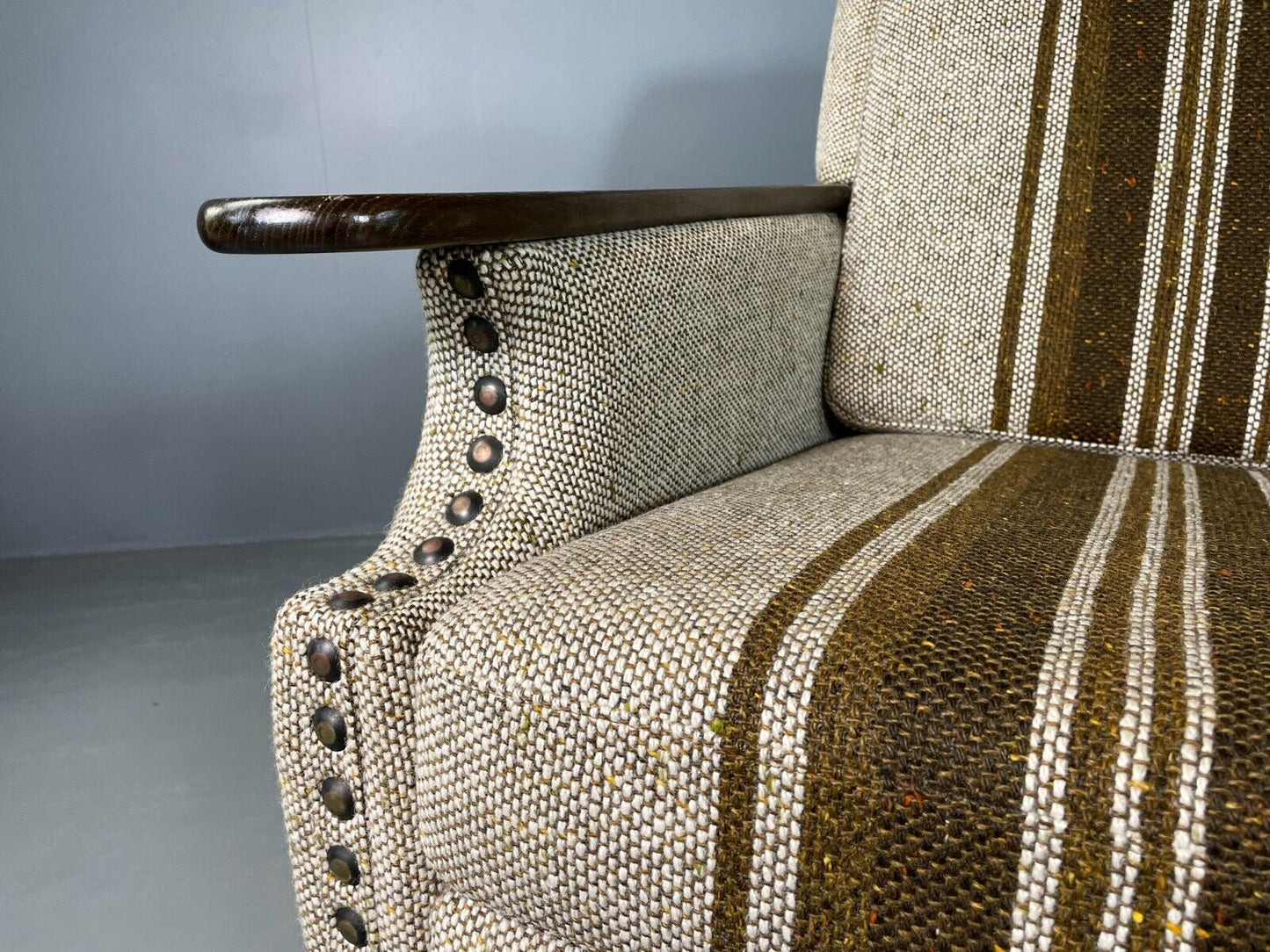 Vintage Danish 3 Seat Sofa Cream and Green Wool Oak Frame Retro 1970 EB6735 M3SS - UKDK FURNITURE