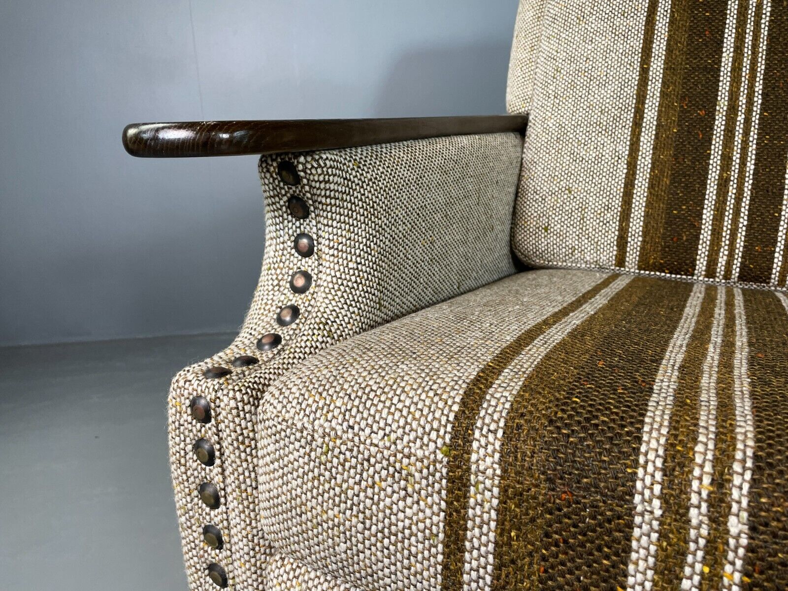 Vintage Danish 3 Seat Sofa Cream and Green Wool Oak Frame Retro 1970 EB6735 M3SS - UKDK FURNITURE