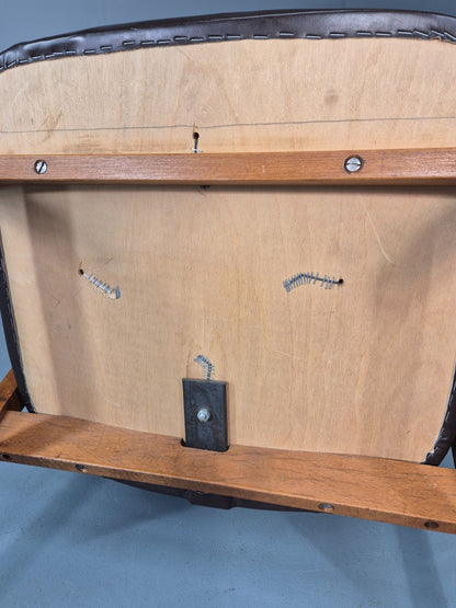 Mid Century Lounge Chair Vintage Swedish 1960s Beech Brown Vinyl EB11139 MNOR12