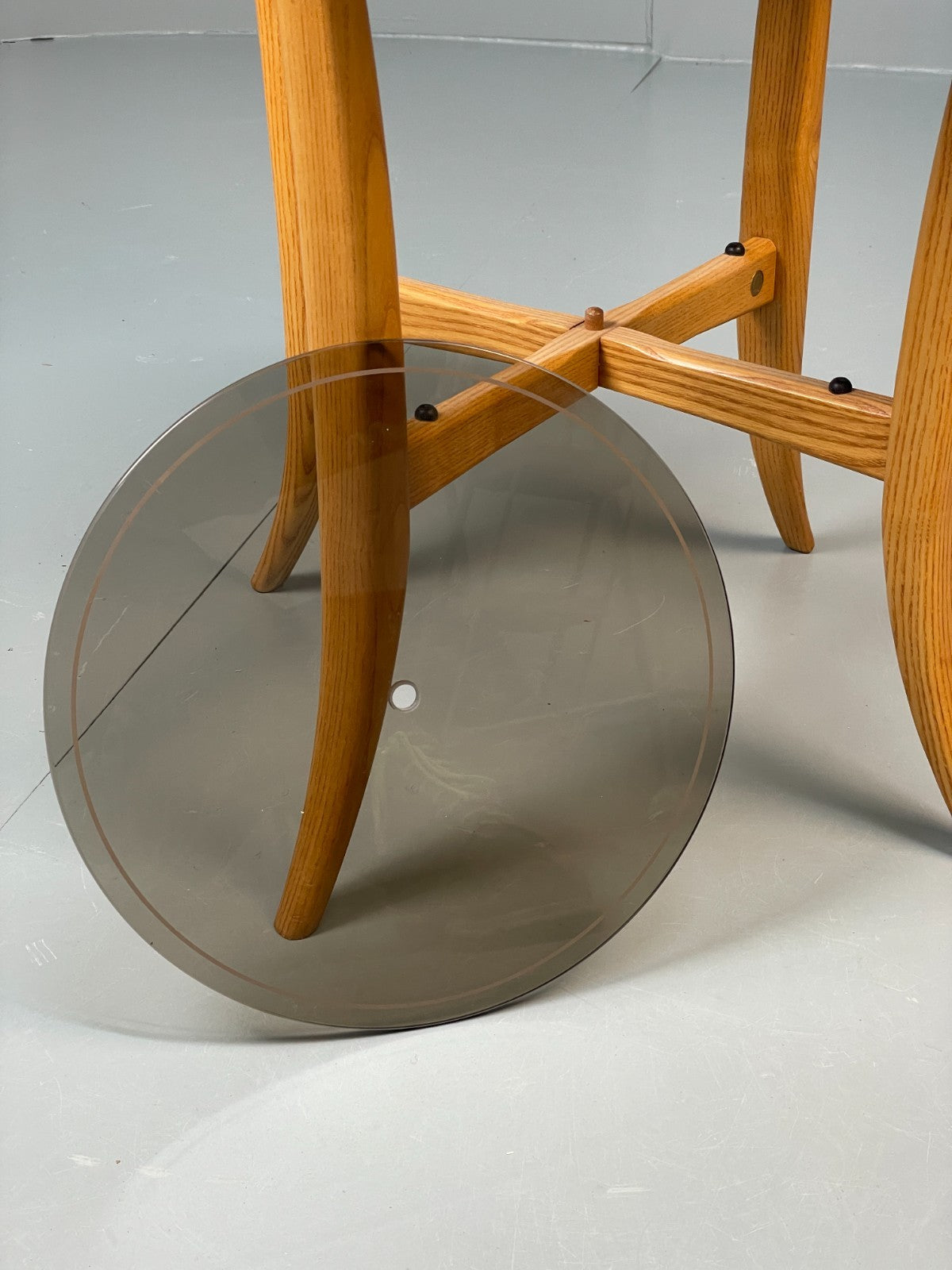 Vintage Ercol Side Table - Solid Blonde Elm Glass Magazine Rack EB10978 MWOO11