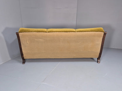 Vintage Danish Baroque Style 3 Seat Settee Green Velour Antique 1920 EB9653 V3SS - UKDK FURNITURE