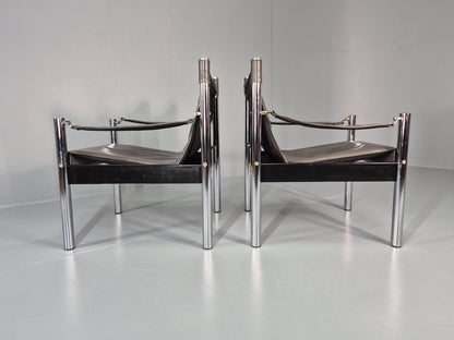 2 Vintage Leather and Chrome Lounge Chairs Safari by Borje Johanson EB11287 MNOR9