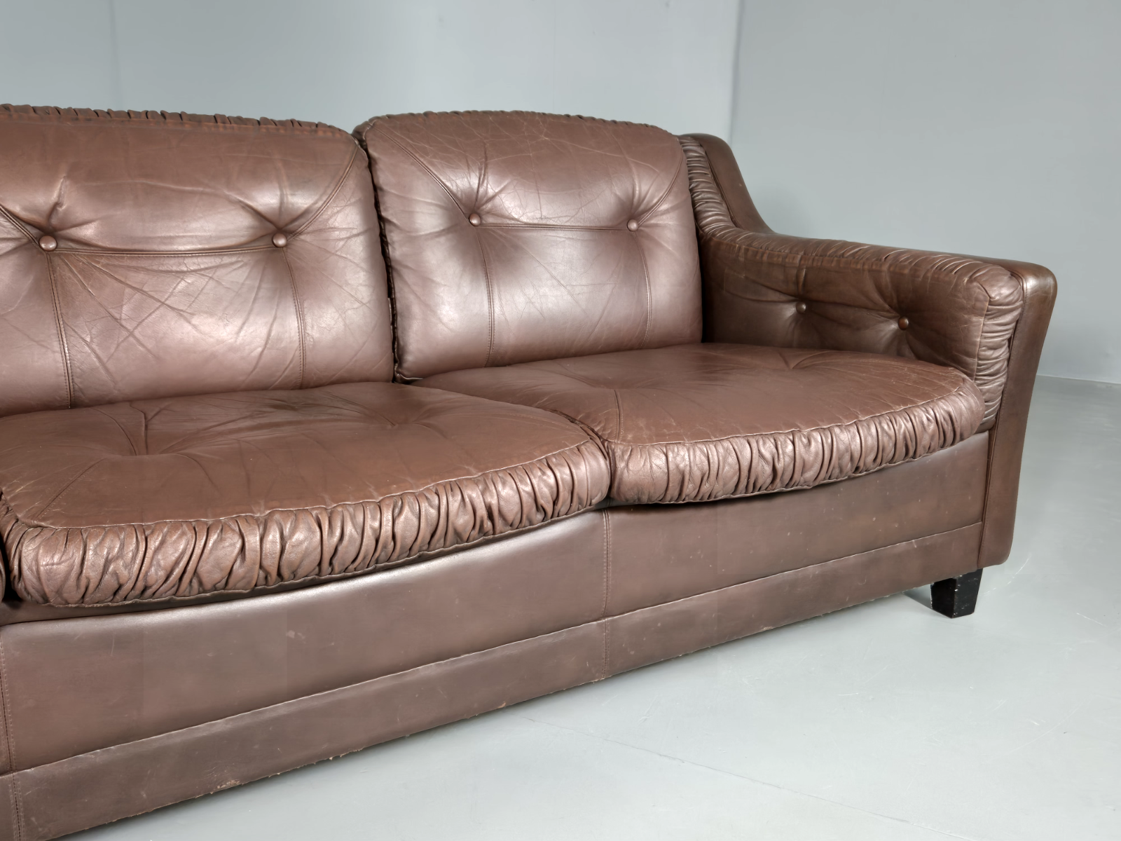 Vintage Danish 3 Seat Sofa Brown Leather 1970s Retro MCM EB6986 M3SS - UKDK FURNITURE