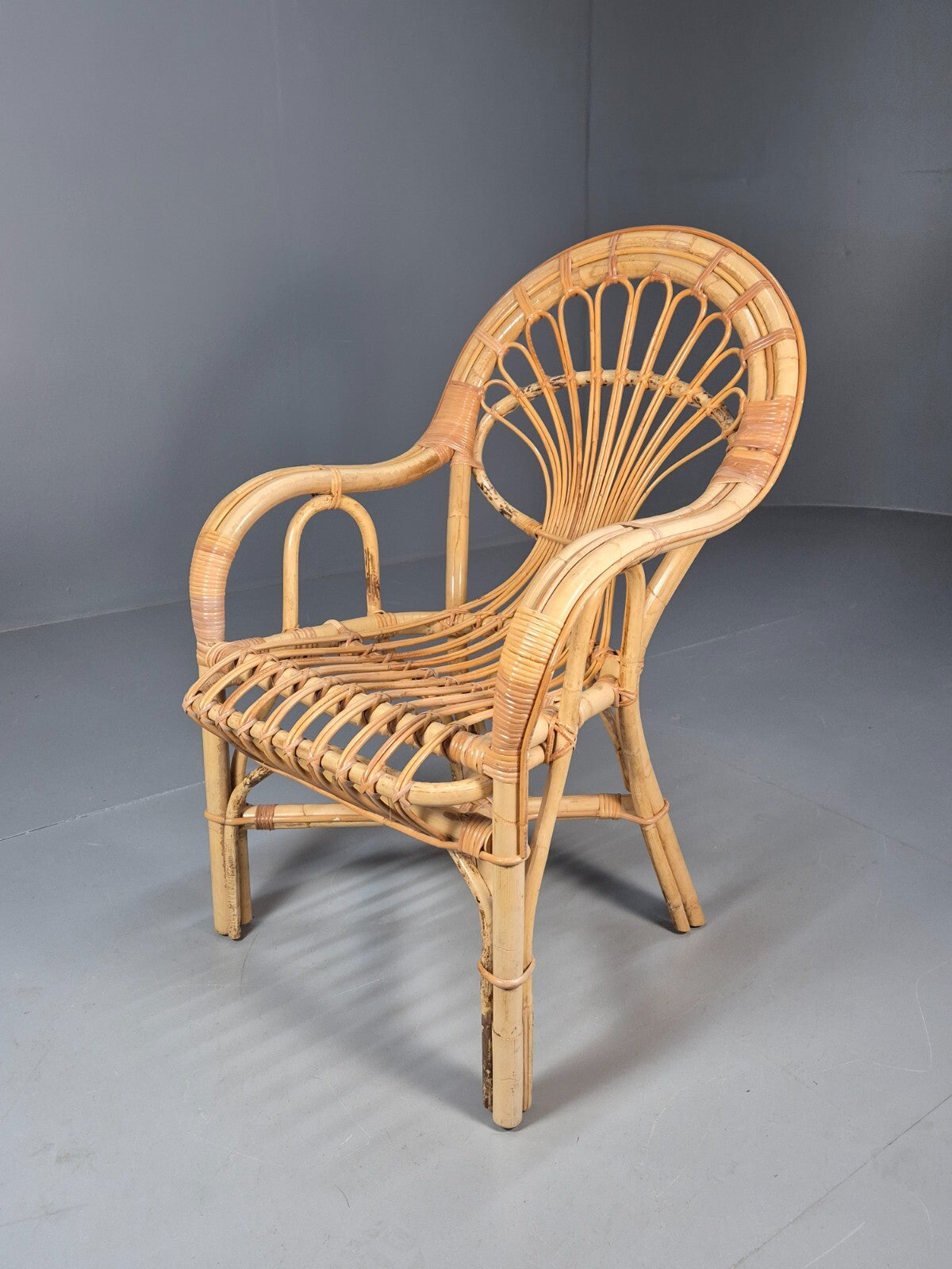 Vintage Cane Work Armchair Unusual Styling 1970s Retro EB9688 VBER - UKDK FURNITURE