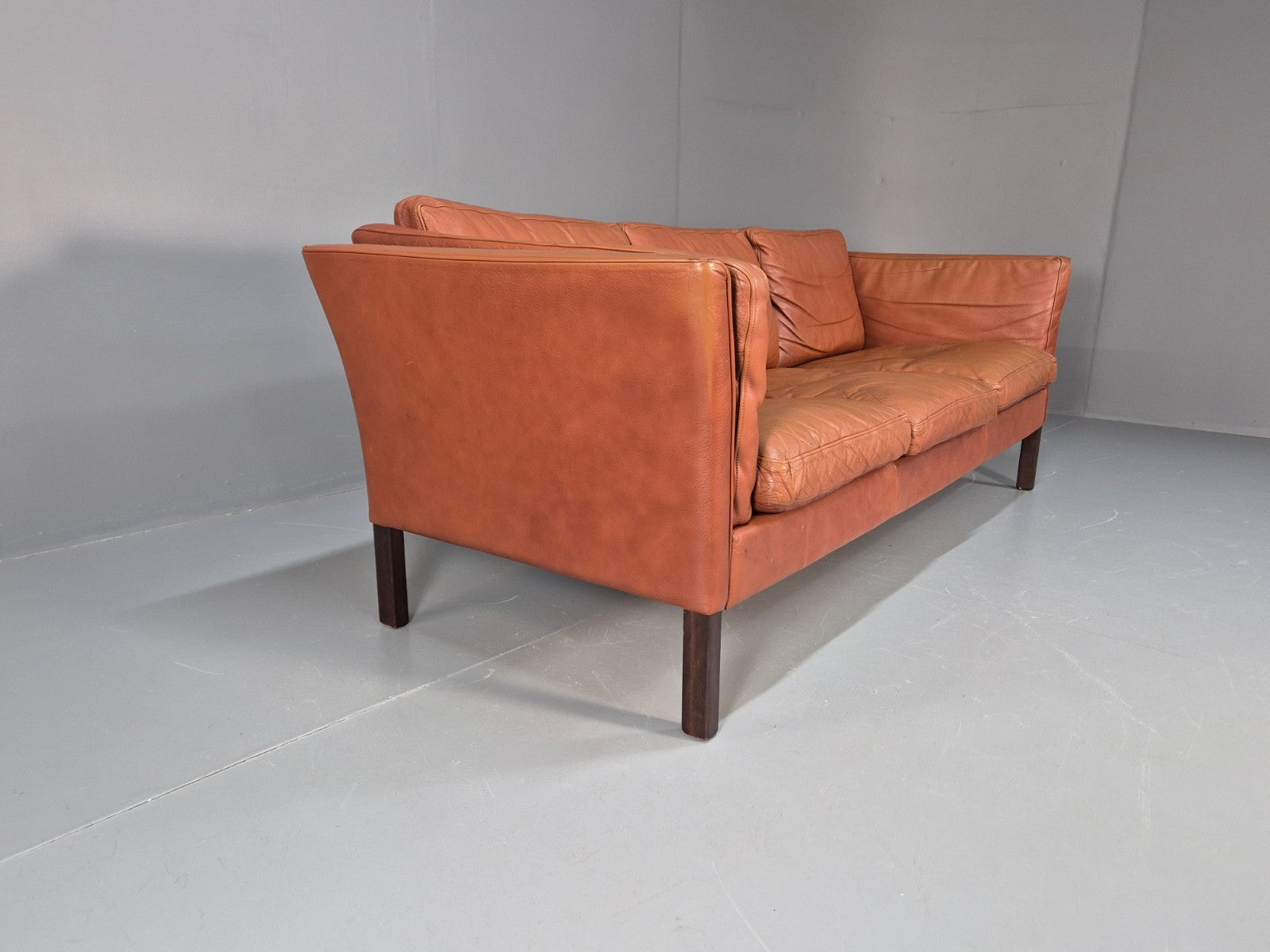 MidCentury Three Seater Sofa Tan Leather Vintage Danish Retro 1970s EB10721 M3SS10