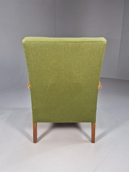 Vintage Danish Lounge Chair Green Wool Wood Arms Art Deco 1950s EB8973 VCLO - UKDK FURNITURE