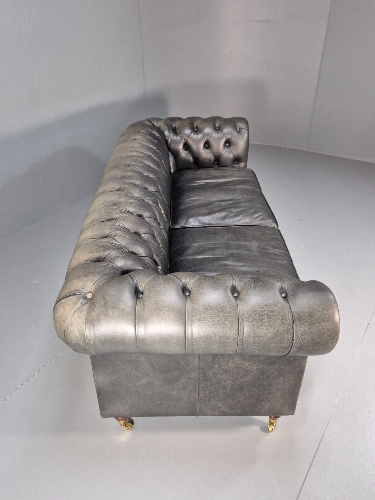 A Vintage Chesterfield Faded Black Leather 3 Seat Quality Build EB9161 VCHE - UKDK FURNITURE