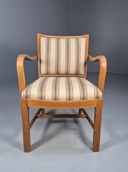 Art Deco Oak Elbow Chair 1930s Vintage Danish Design Striped Brown EB9661 VCLO - UKDK FURNITURE