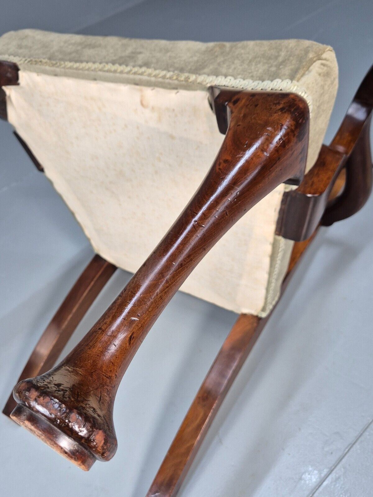 Antique Georgian Style Elbow Chair Mahogany Pad Feet Green Seat EB9387 VDIN - UKDK FURNITURE
