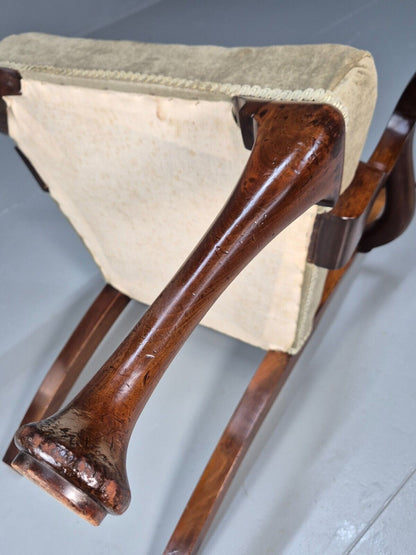 Antique Georgian Style Elbow Chair Mahogany Pad Feet Green Seat EB9387 VDIN - UKDK FURNITURE