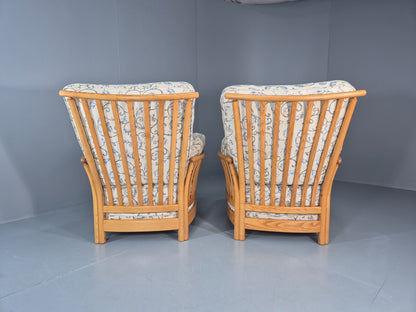 2 Ercol Renaissance Lounge Chairs Ivory Floral Upholstery 1990s EB10974 VCLO8