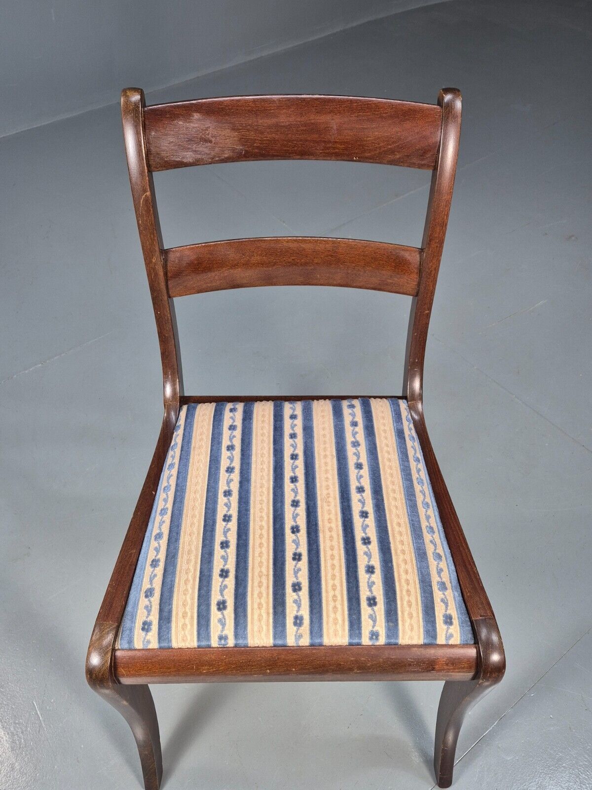 Vintage Danish Dining Chair Blue Striper Mahogany Georgian 20th C EB1479 VDIN - UKDK FURNITURE