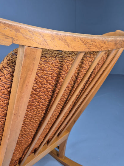 Vintage 1950s Rocking Chair Orange Pattern Fabric Beech Frame Retro EB9481 MNOR - UKDK FURNITURE