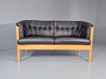 Vintage Two Seater Settee Black Leather Stickback Nielaus Retro MCM EB11407 M2SS5