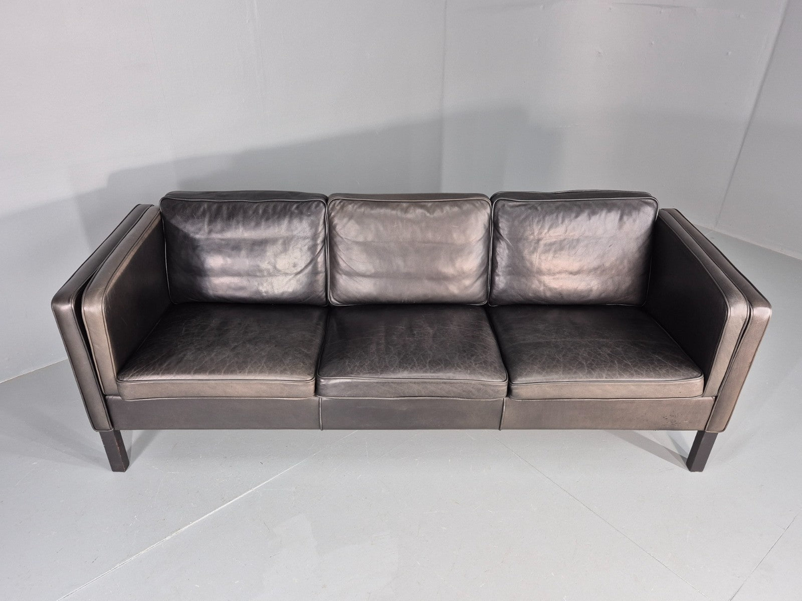 Vintage Danish 3 Seater Black Leather Sofa 1970s Retro Mid Century EB11923 M3SS6