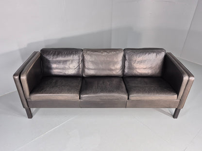Vintage Danish 3 Seater Black Leather Sofa 1970s Retro Mid Century EB11923 M3SS6