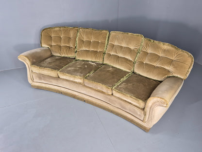 Vintage 4 Seater Sofa 1970s Retro Curved Green Velour EB11780 M4SS22