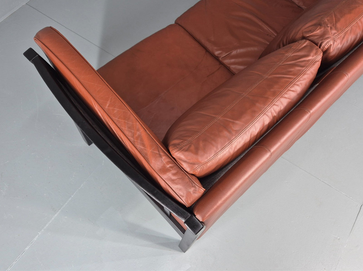 Vintage 3 Seat Sofa Reddy Brown Leather Stouby Denmark 1980s Retro EB10538 M3SS19