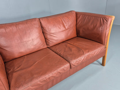 Vintage Stouby 2 Seat Sofa Reddy Brown Leather Beech Ends Retro EB10509 M2SS3