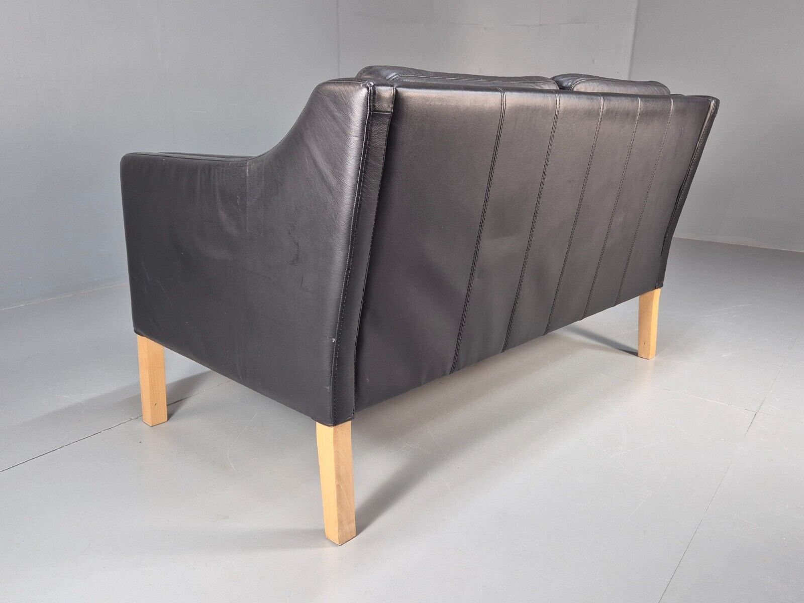 Vintage Danish 2 Seat Sofa Black Leather Mogensen Style Retro MCM EB8615 M2SS - UKDK FURNITURE