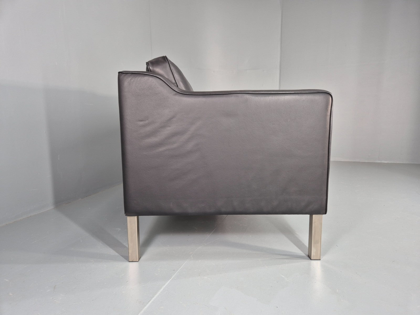 Vintage 2 Seat Leather Sofa Mid Century Danish Mogensen shape Black EB10465 M2SS11