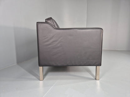 Vintage 2 Seat Leather Sofa Mid Century Danish Mogensen shape Black EB10465 M2SS11