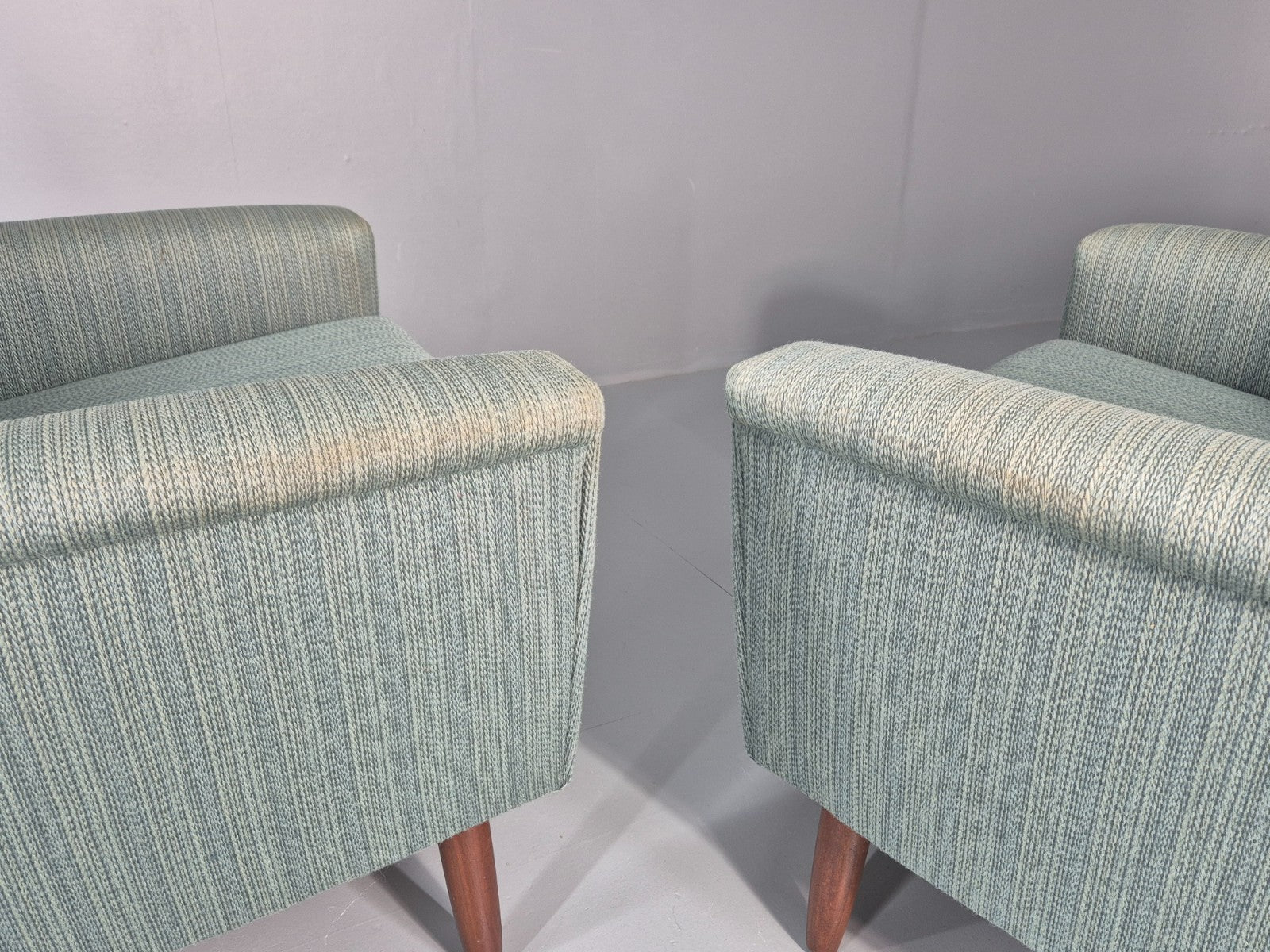 2 Mid Century Lounge Chairs 1960s Denmark Blue Wool Retro EB11403 MNOR16