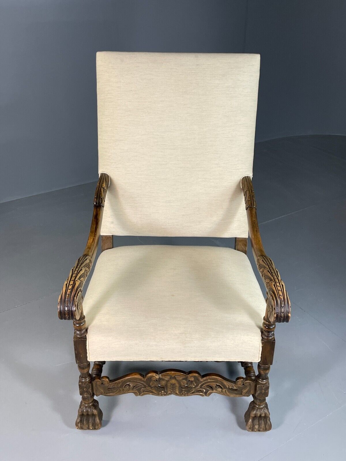 Vintage Danish Lounge Chair Cream Cotton Oak Frame Antique Style EB6917 VNOR - UKDK FURNITURE