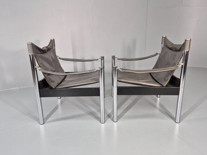 2 Vintage Leather and Chrome Lounge Chairs Safari by Borje Johanson EB11287 MNOR13