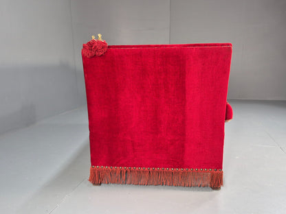 Vintage Danish Knowle Sofa Red Velour Cream Reversible Cushions 60s EB9648 V2SS - UKDK FURNITURE