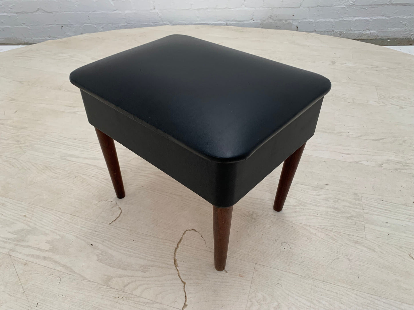 Danish Retro Hobby Box Black Vinyl on Turned Teak Legs Vintage EB3148 MFOO2