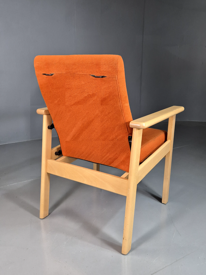 Vintage Danish Elbow Chair Orange Wool Beech Frame 1980s Retro EB7198 MNOR - UKDK FURNITURE