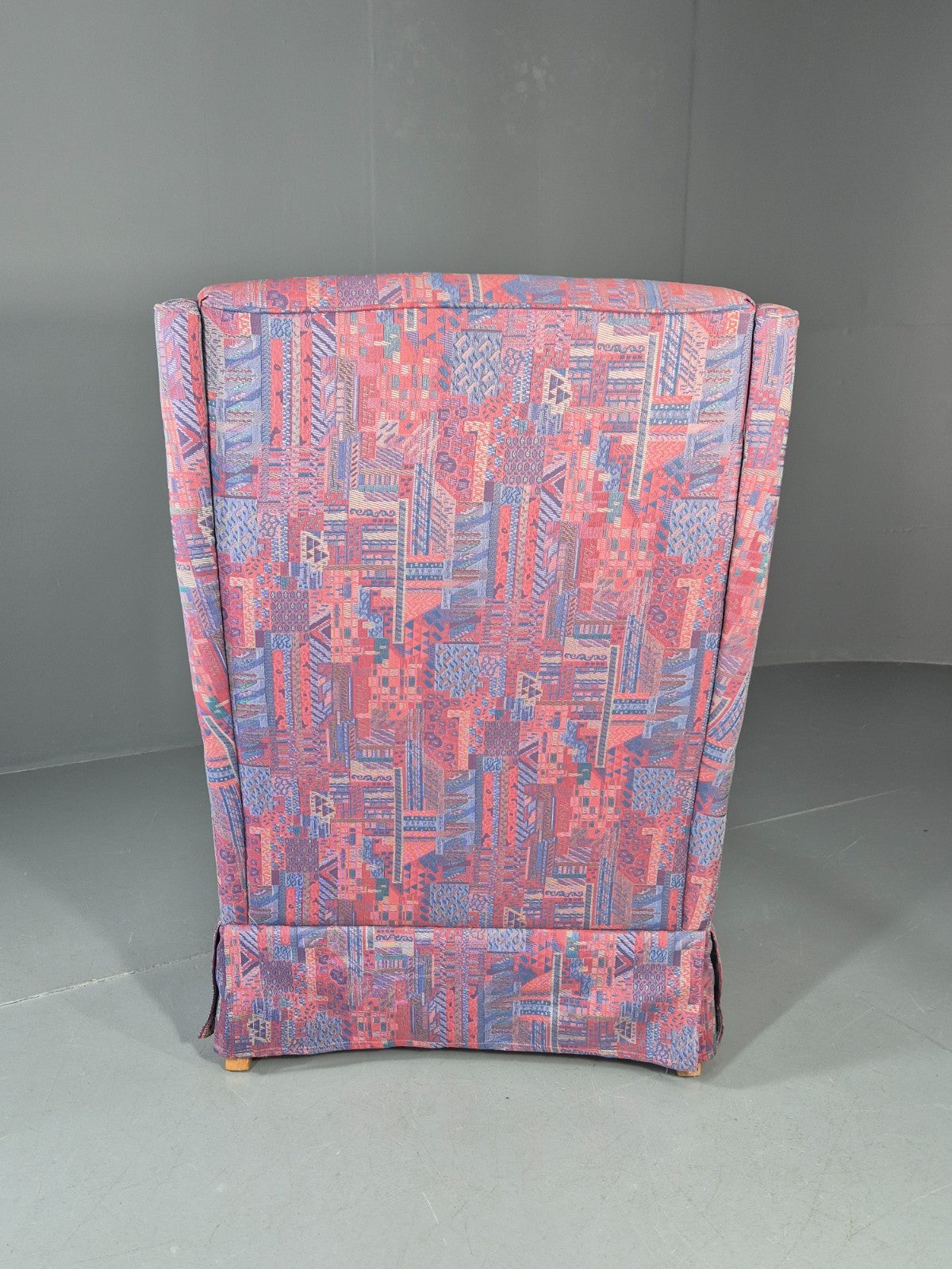 Vintage Danish Wingback Chair 1980s Retro Geometric Cotton Weave EB11291 MNOR9