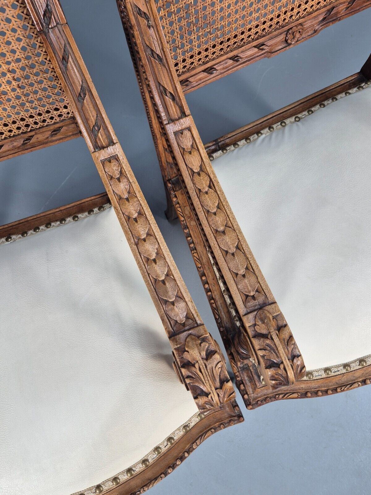 2 Vintage Danish Lounge Chairs Rattan Walnut Louis XVI Style Antique EB8995 VBER - UKDK FURNITURE