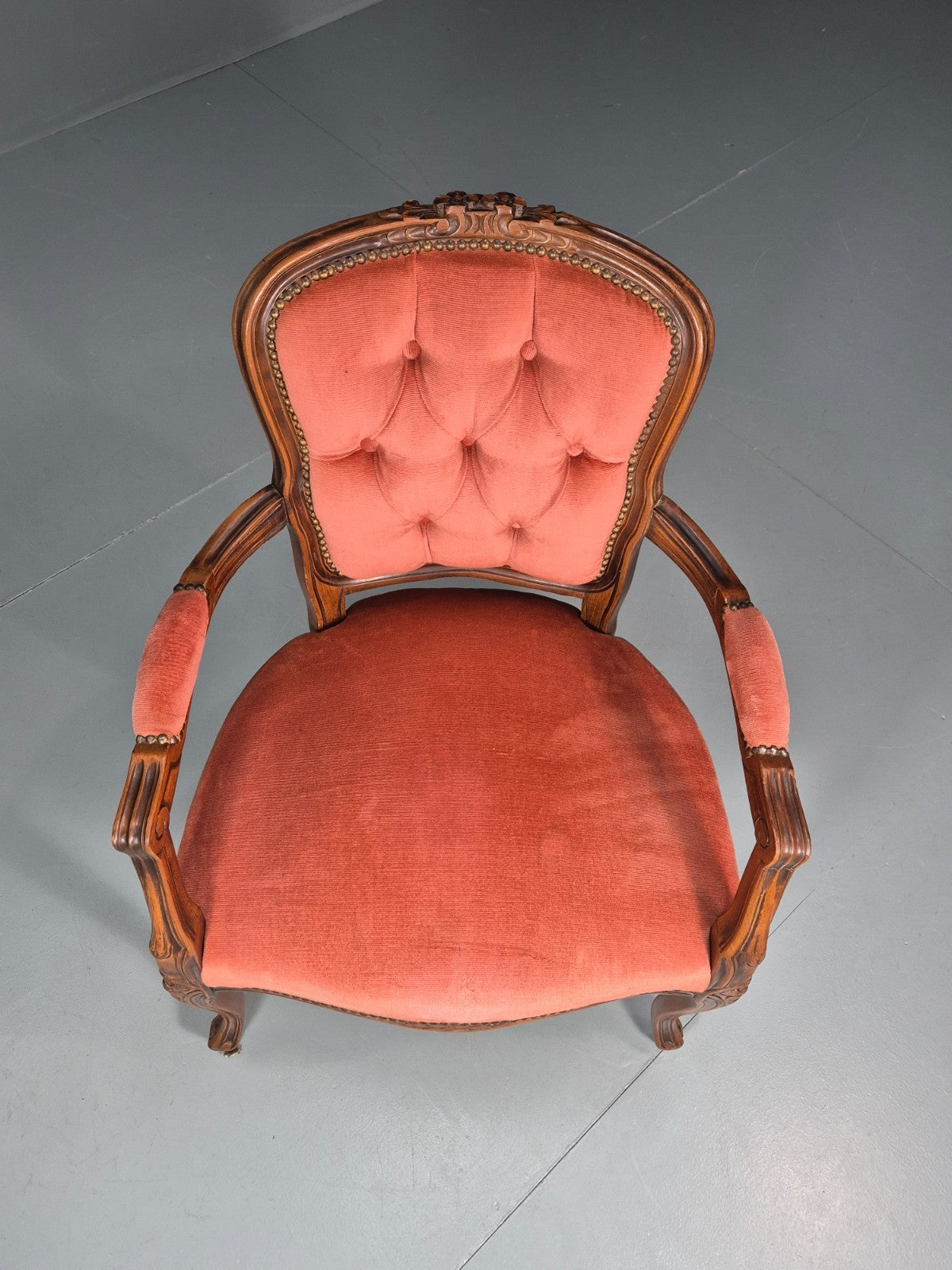 Vintage Rococo Lounge Chair Danish 1970s Reproduction Salmon Pink EB10773 VCLO2