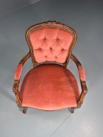 Vintage Rococo Lounge Chair Danish 1970s Reproduction Salmon Pink EB10773 VCLO2