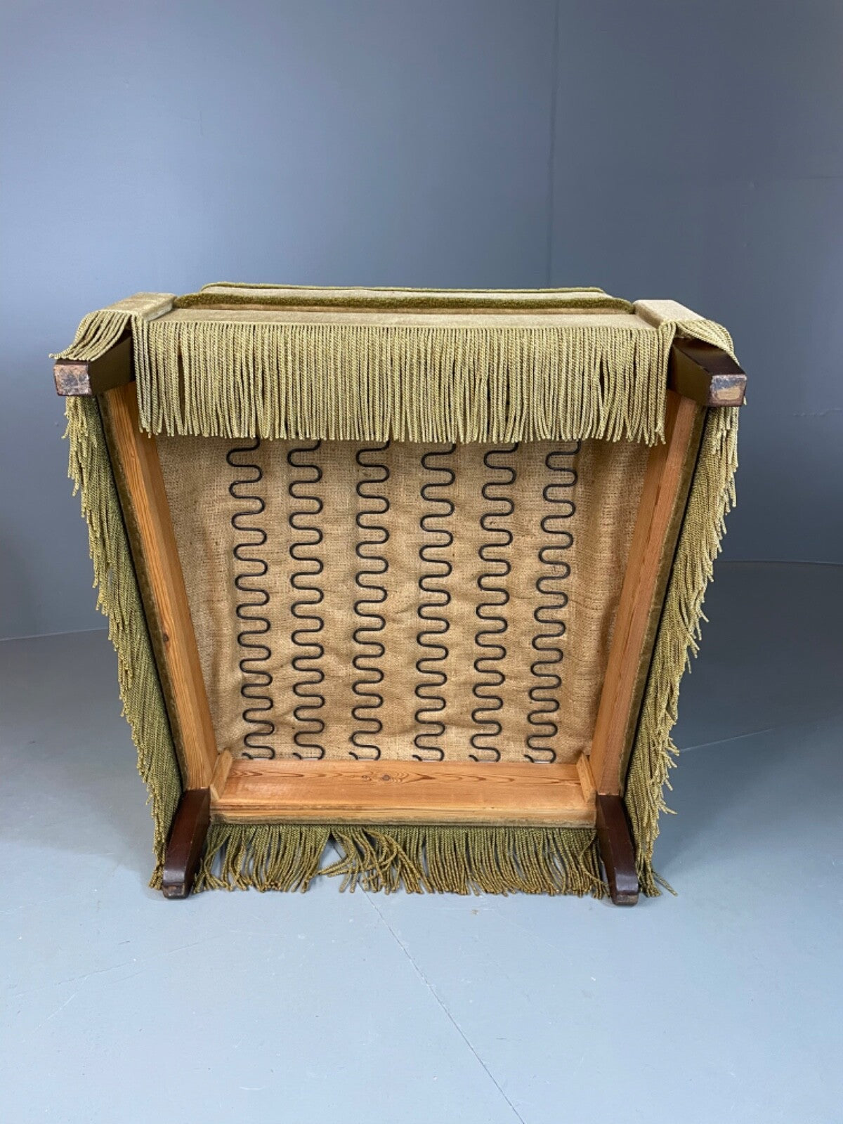 Vintage Danish Wingback Armchair Olive Green Tassel Trim 1950s 1960s VCLO EB489414